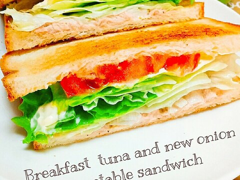 朝食☆ツナと新玉ねぎの野菜サンドイッチ